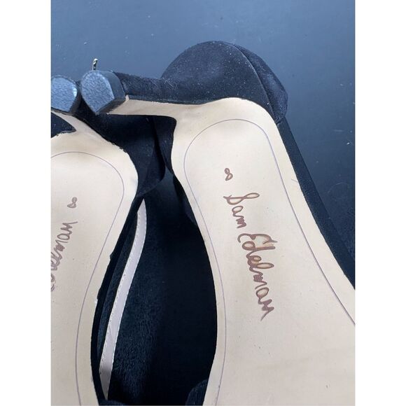 Sam Edelman BLACK SUEDE HIGH HEEL OPEN TOE SLINGBACK SHOES size 8 - Picture 12 of 12
